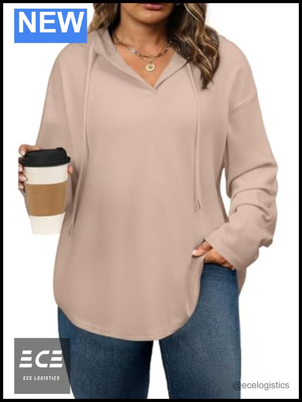 Plus Size Oversized Hoodie Drawstring Long Sleeve V Neck Pullover Sweatshirt